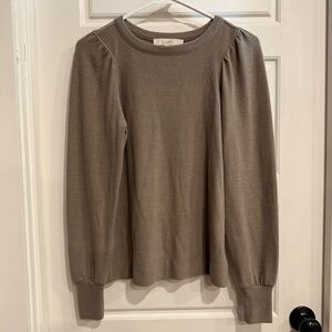 LOFT Puff Sleeve Sweater XS Brown Soft Knit Lightweight Pullover